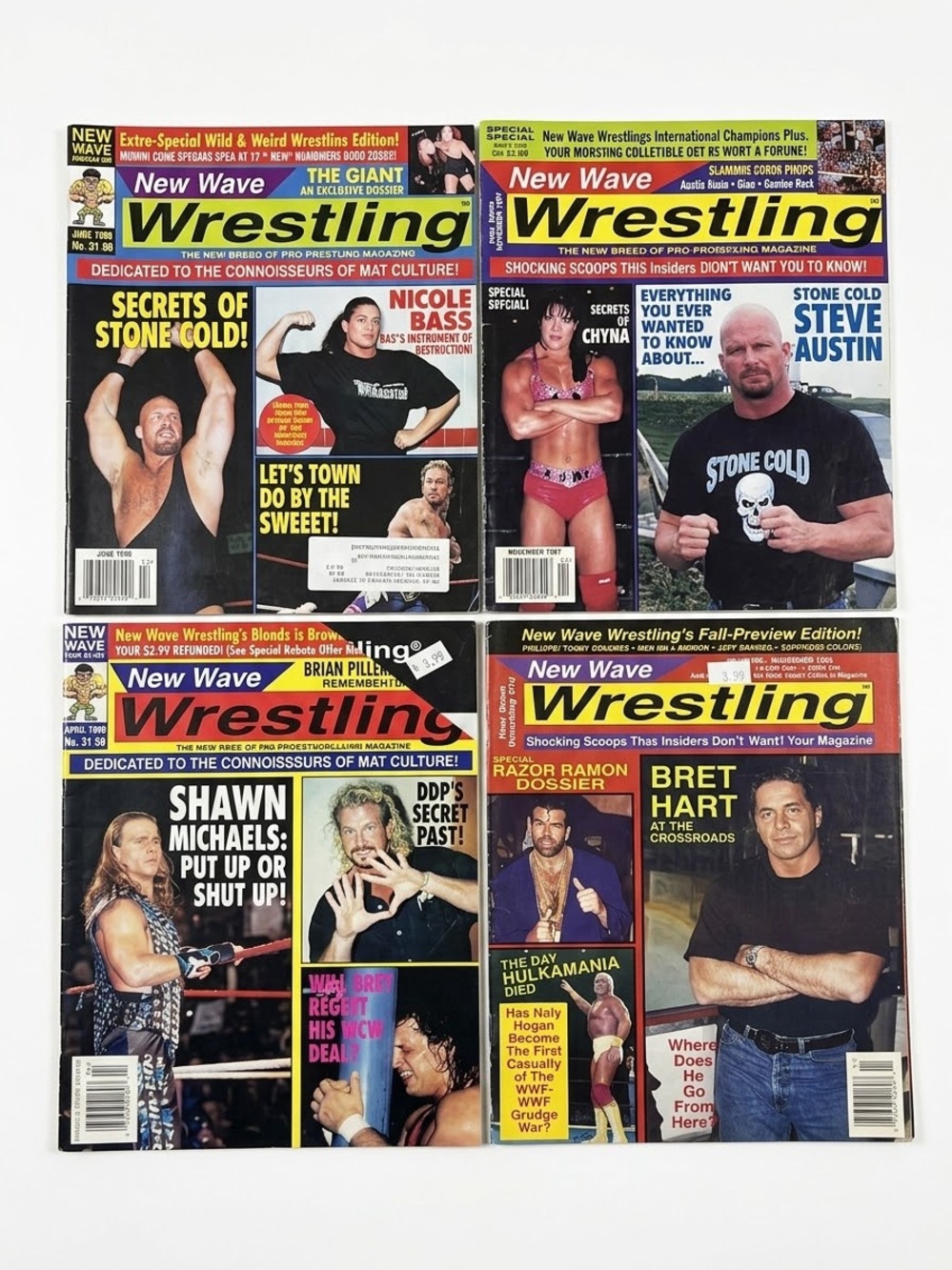 Vintage 90s New Wave Wrestling Magazine Lot (4) Stone Cold Bret Hart HBK